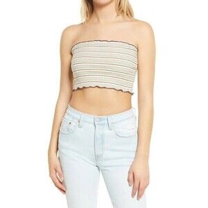 BP. Stripe Rib Tube Top In Ivory Dove Kim Stripe Bandeau Top size M NEW rippled